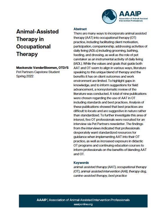 Animal-Assisted Therapy in Occupational Therapy PDF