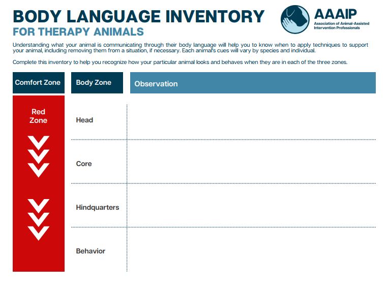 Body Language Inventory for Therapy Animals Red Zone