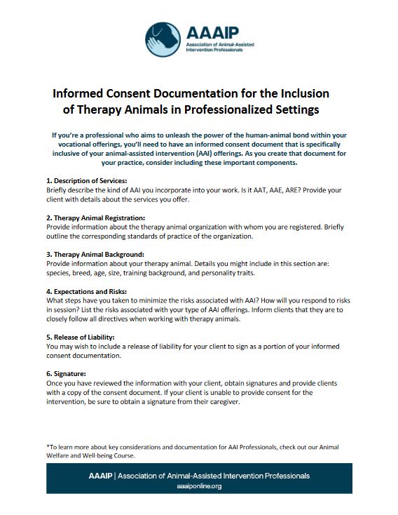  Informed Consent Documentation for the Inclusion of Therapy Animals in Professionalized Settings PDF