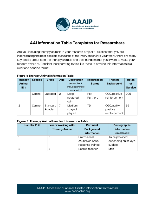 AAI Information Tabel Templates for Researchers